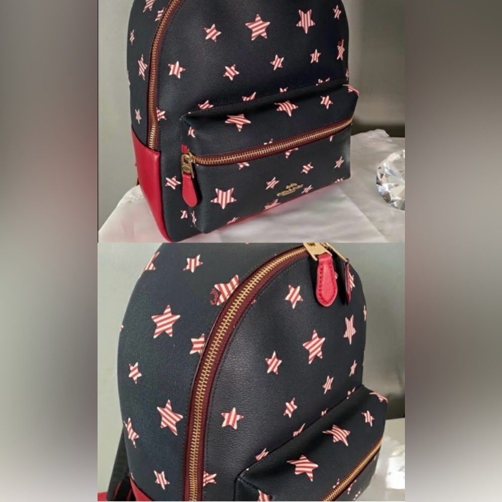 Coach Navy Mini Backpack with Red Star Print